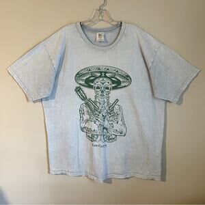 Light Blue/Green Skeleton Los Cabos Mexico Scrunch Dyed Crewneck T-Shirt Size XL